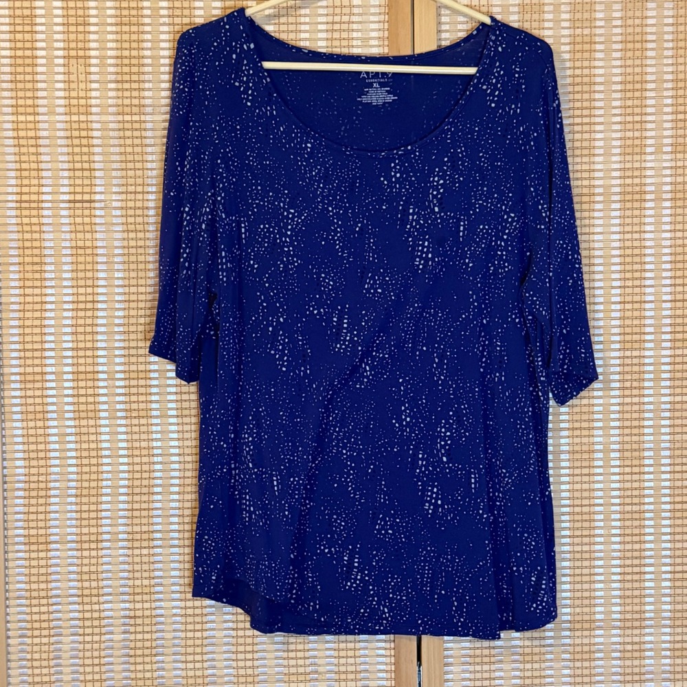 Apt 9 Essentials Womens XL Blue Abstract Print Scoop Neck Elbow Sleeve Top Shirt